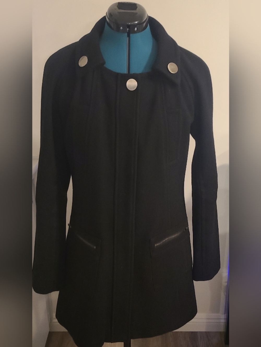 DKNY NY Military Style Wool Walker Coat, Small